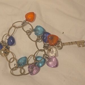Colorful Heart Charm Bracelet with Key Pendant